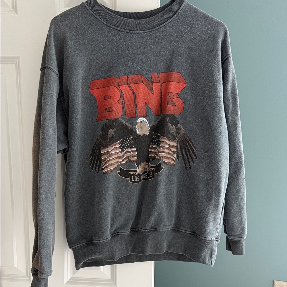Anine Bing Charcoal Sweater with Eagle Graphic